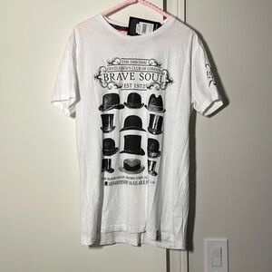 Brave Soul London t-shirt, L, designs on front, back, and sleeve